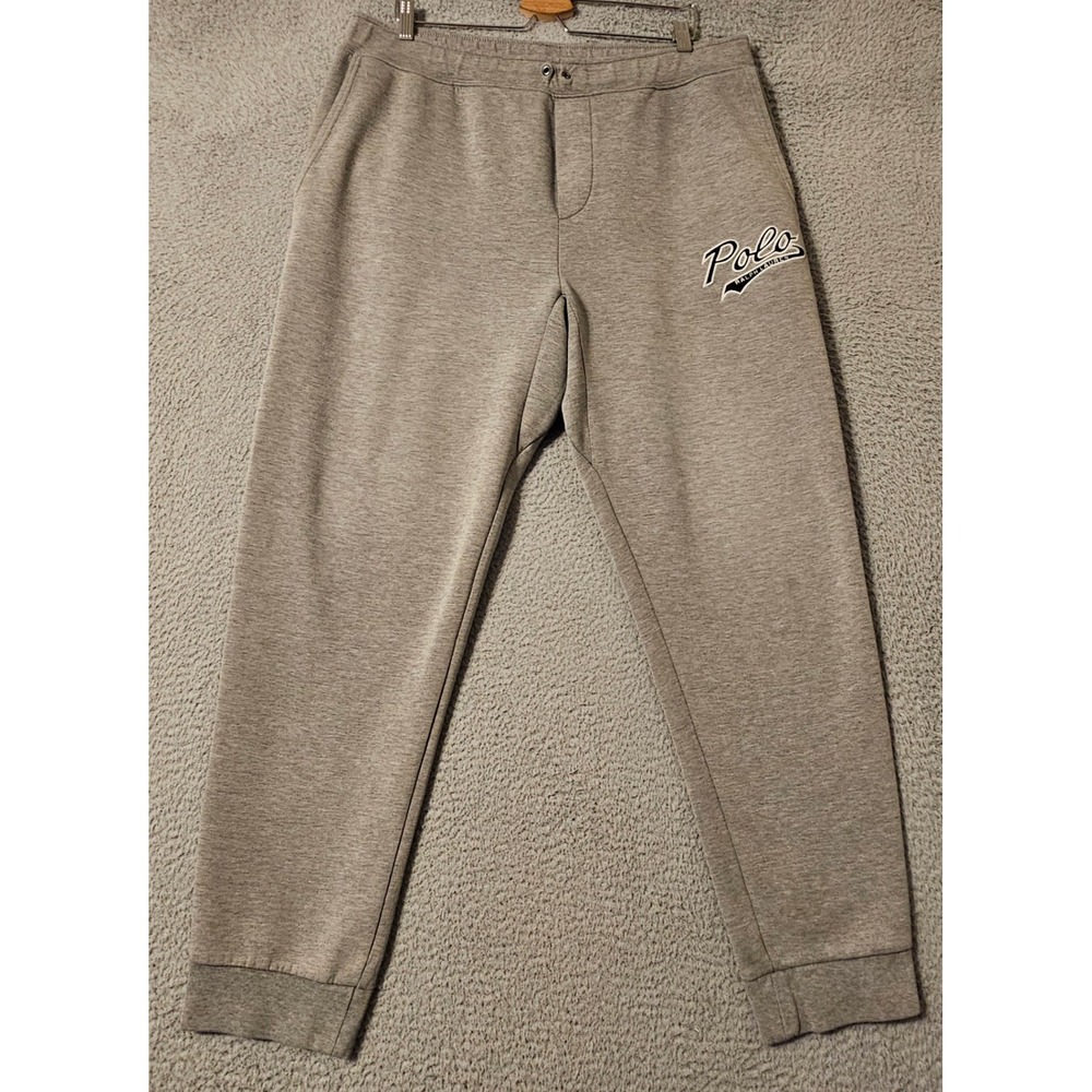 Polo Ralph Lauren Mens Gray Script Logo Double Knit Jogger Sweatpants Large Tall